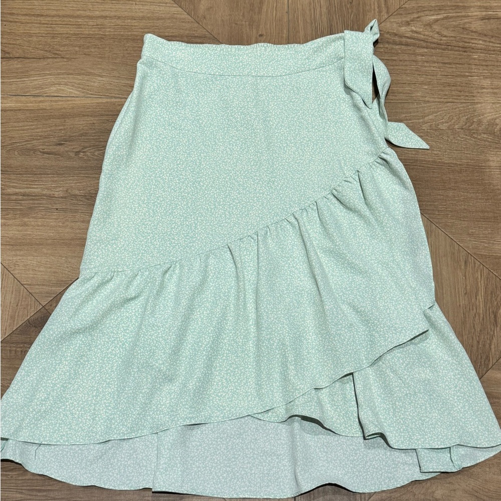 LC Lauren Conrad Light Green Ruffle Midi Skirt